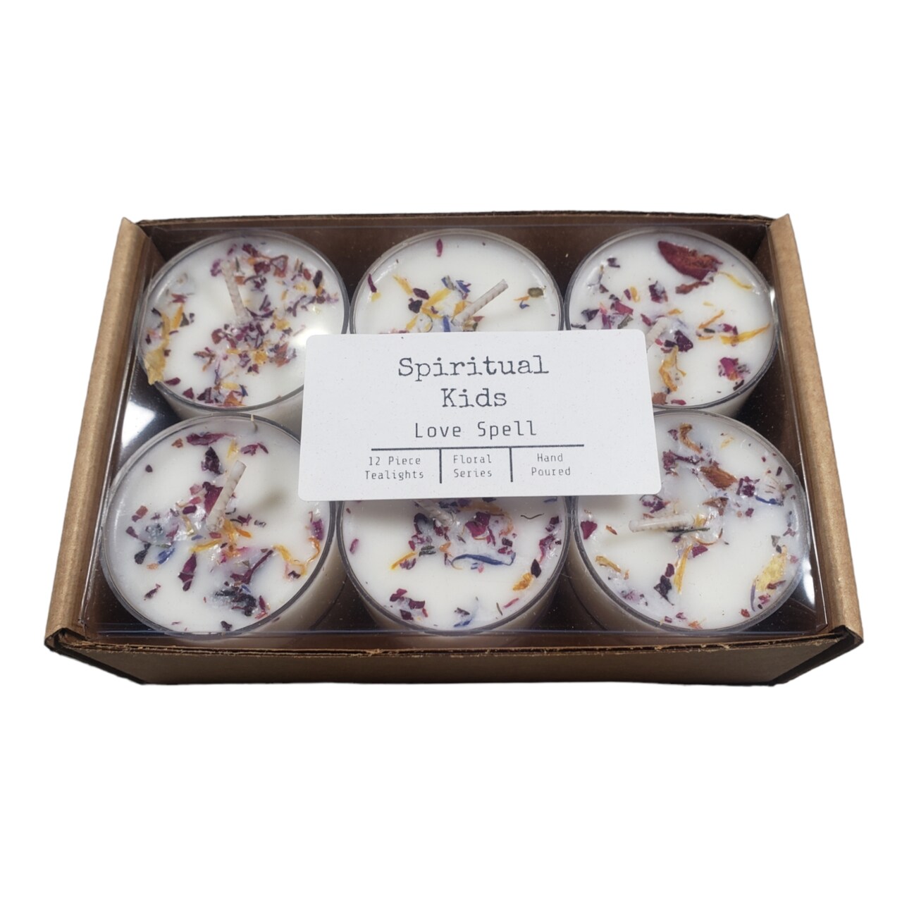 Love Spell Natural Soy Wax Tealights 12 Count Hand Poured with Fragrant/Essential Oils & Dried Flowers | Floral Scent | Wedding Favors |